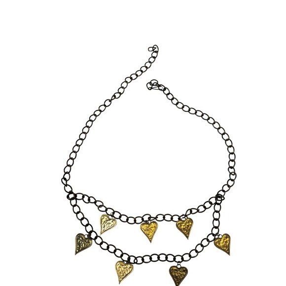 Vintage 1980s Heart Charm Layered Chain Belt Statement Gold Runway swag main image 6